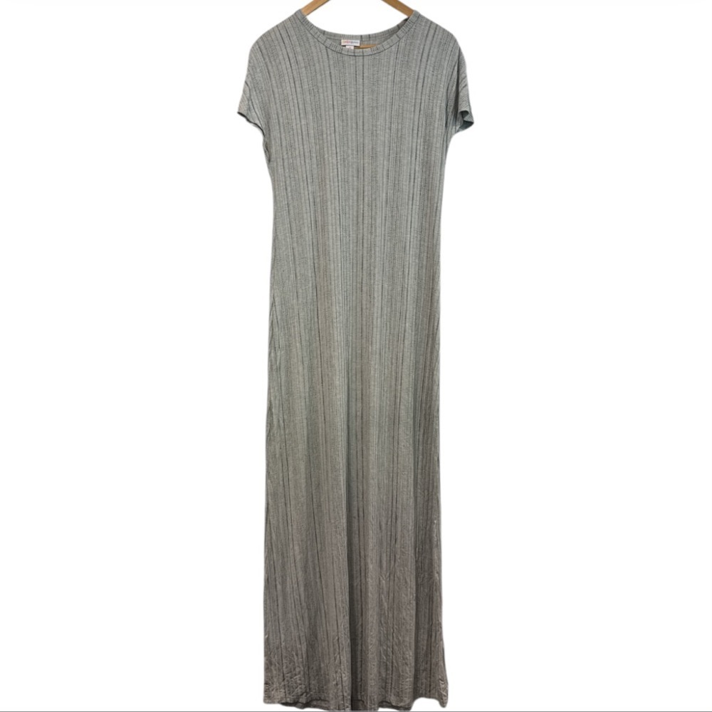 LuLaRoe Gray & Green Sheath Maxi Dress Casual Crew Neck Size Small